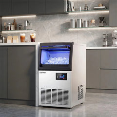 80 LBS/24H Spray-Type Commercial Ice Maker, 15" Built-in Undercounter Stainless Steel Ice Machine w/ 30 LBS Storage & Self-Cleaning for Home Bar Cafe
