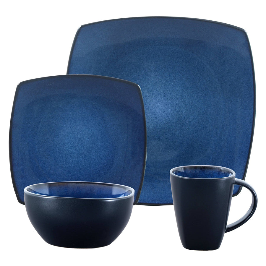 Gibson Bella Soho 16-Piece Square Reactive Glaze Dinnerware Set Blue