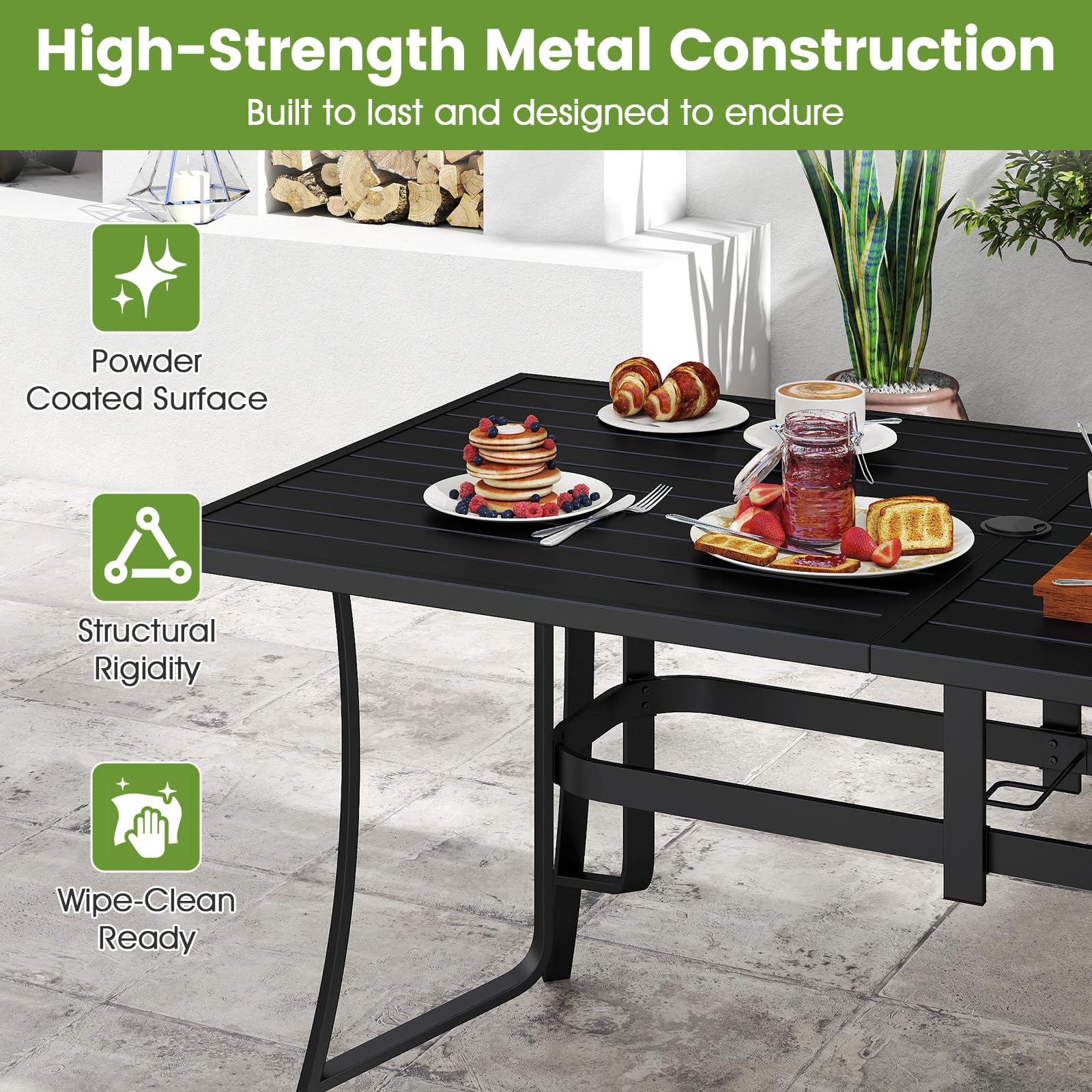 Tangkula 66" x 33" Metal Patio Dining Table for 6