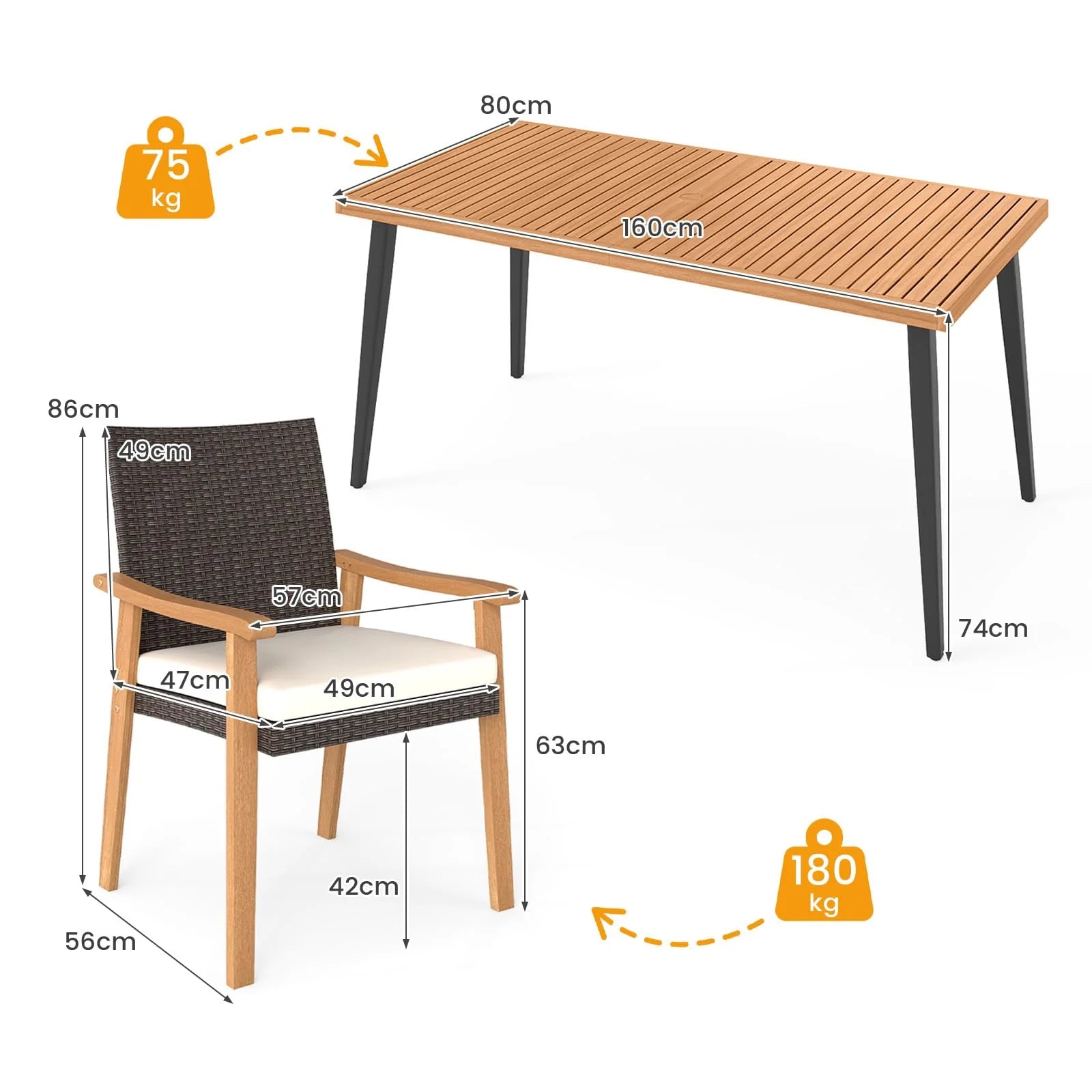 Tangkula 7 Pieces Patio Dining Table Set for Garden