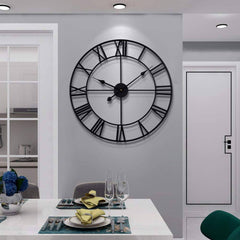 LEIKE Large Modern Metal Wall Clocks 40cm Round Silent Non Ticking Outdoor Black Roman Numeral Clocks for Living Room,Kitchen,Bedroom Wall Clock
