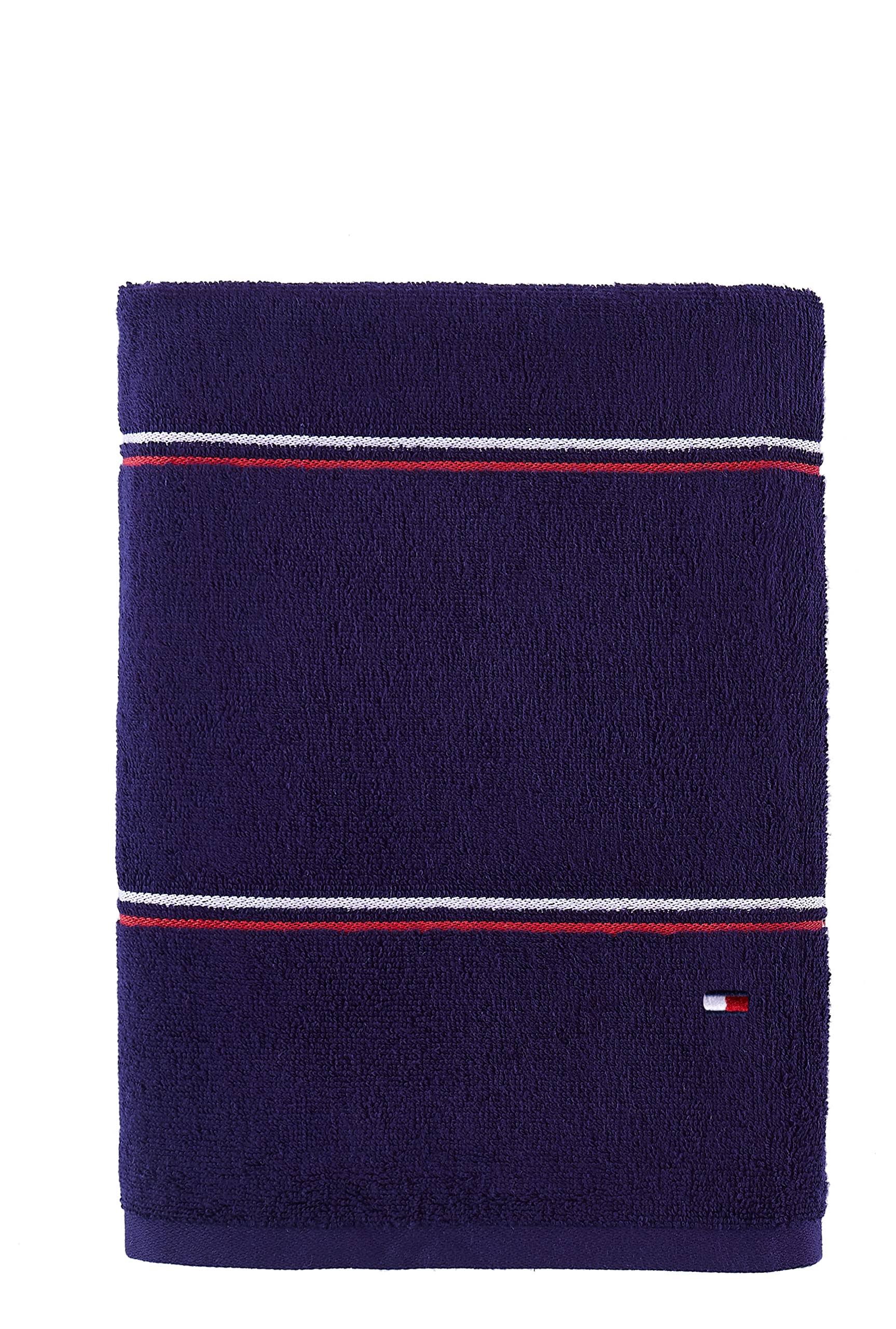 Tommy Hilfiger Modern American Double Stripe Bath Towel, 30 x 54 Inches, 100% Cotton 574 GSM (Peacoat/Red/White)