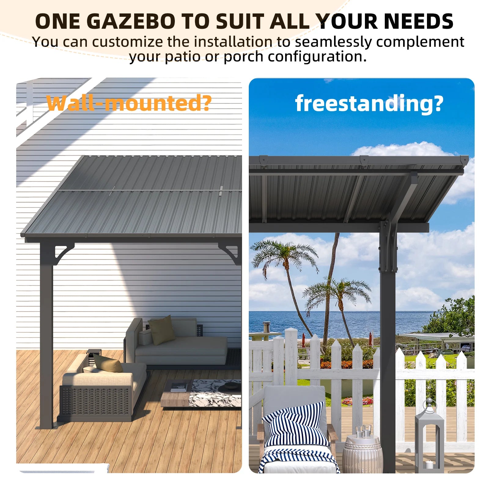 AECOJOY 8' x 5' Lean to Grill Gazebo Hardtop Outdoor Pergola for Patio