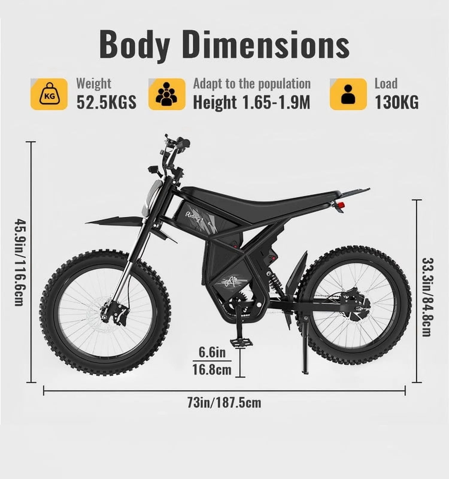 Riding'Times GT73 Electric Dirt Bike for Adults, 37MPH 48V36.4AH 2400W 1747wh Dual Battery Ebike, 85+ Miles Range, 25" Motorcycle Tire UL2849 Certified, Full Suspension