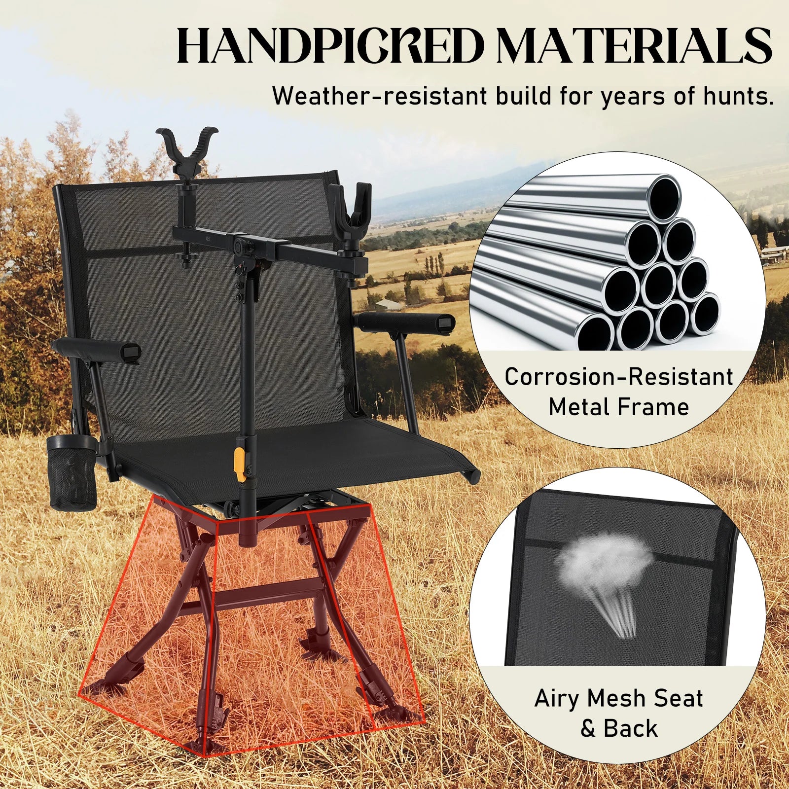 AECOJOY Hunting Chair with Rest, 360° Swivel, Adjustable Shooting Support, Portable for Blind or Range