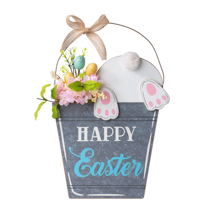 Glitzhome 18 in. H Wooden Easter Bunny Eggs Wall Decor
