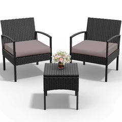 Tappio Outdoor Furniture 3 Piece Patio Bistro Furniture Set, Rattan Conversation Chairs Set with Side Table and Cushions, Patio Furniture Sets for Balcony Garden Porch, Red