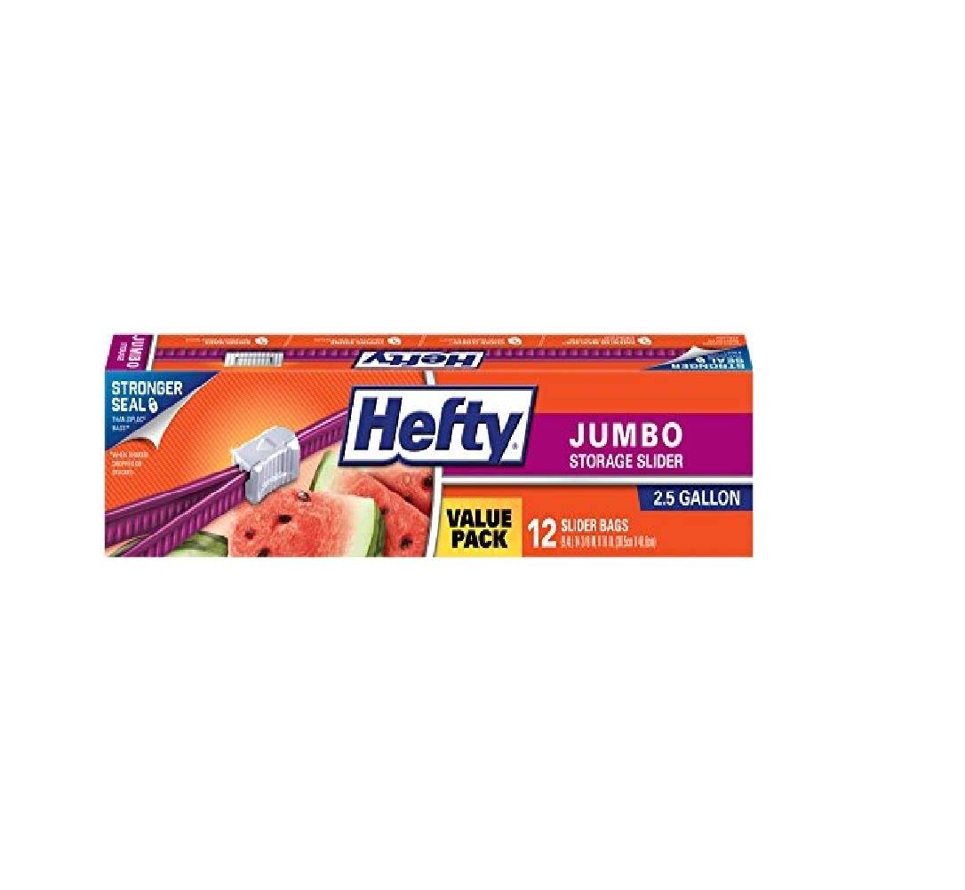 Hefty Slider 2.5 Gallon Jumbo Storage Bags 12 Count Pack of 3 36 Bags Total