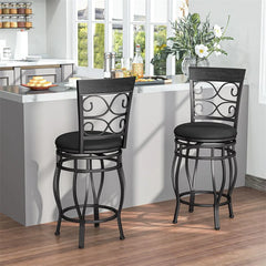 26" Vintage Swivel Bar Stools Set of 2, Counter Height Metal Barstools with Back & Upholstered PU Leather Padded Seat for Pub, Kitchen Island