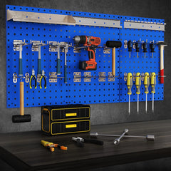 3 Pcs Metal Pegboard Panels w/25 Hooks, Storage Platform & Square Hole, Heavy Duty Pegboard Wall Organizer, Peg Board for Workshop Tool Storage