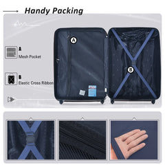 3 Piece Blue Luggage Travel Set, 20" 24" 28" Carry on Luggage with Spinner Wheels, Lightweight Hard Case Luggage Travel Suitcase Christmas Gifts for Business Trip Holiday Travel Cruise
