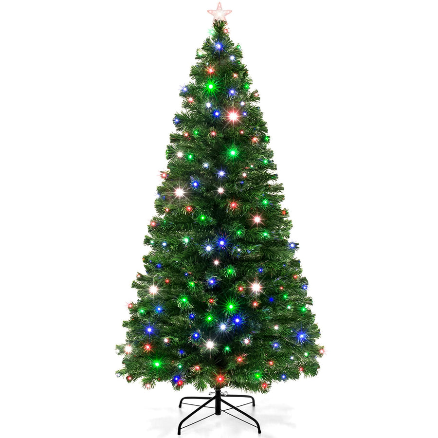Best Choice Products 8ft Pre-Lit Fiber Optic Artificial Pine Christmas Tree w/ 320 Multicolored LED Lights, 8 Sequences