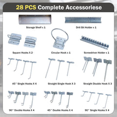 3 Pcs Metal Pegboard Panels w/25 Hooks, Storage Platform & Square Hole, Heavy Duty Pegboard Wall Organizer, Peg Board for Workshop Tool Storage