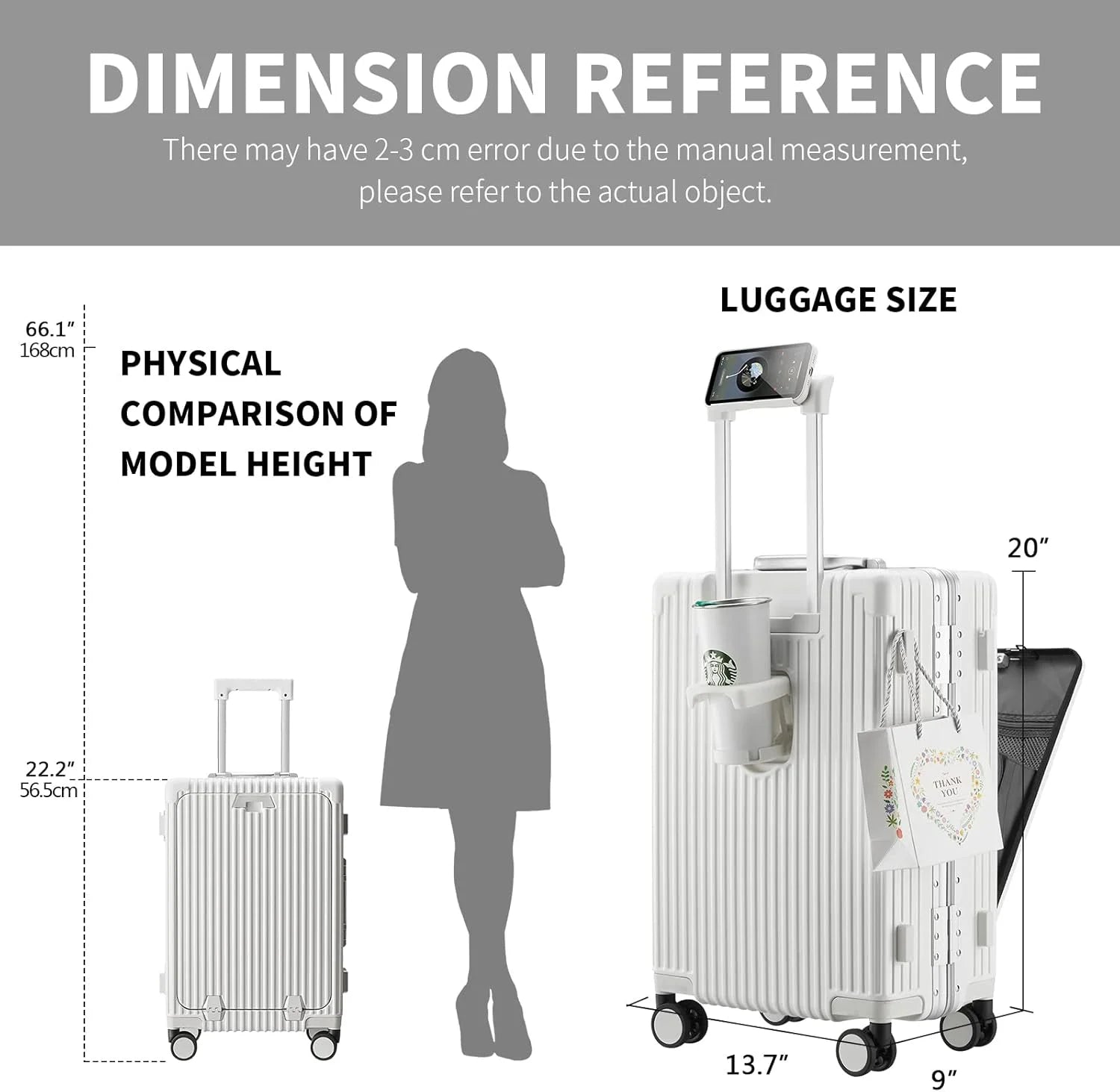 Carry - on Luggage with USB Charging Port, Front Compartment, TSA Lock, Airline Approved Carry on Hardside Suitcase with Spinner Wheels (Grey, 20 in)