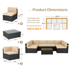 AECOJOY 7 Piece Outdoor Patio Furniture Set with Waterproof Cover, Black & Beige