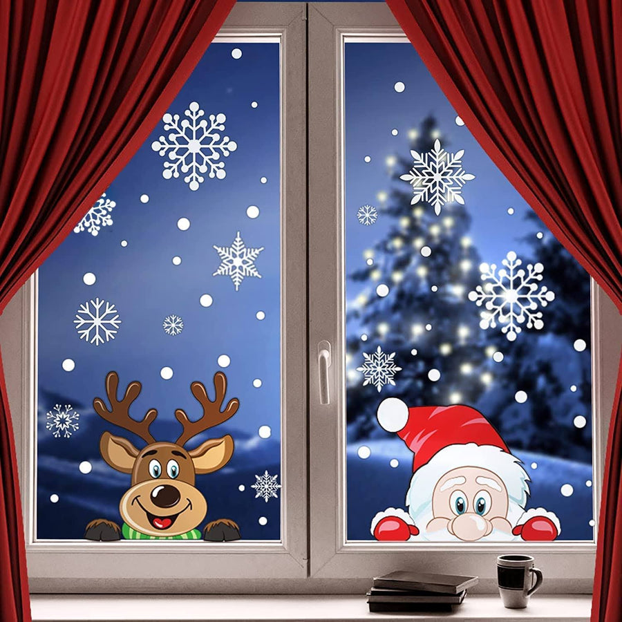 300 Pcs 8 Sheet Christmas Snowflake Window Cling Stickers for Glass, Xmas Decals