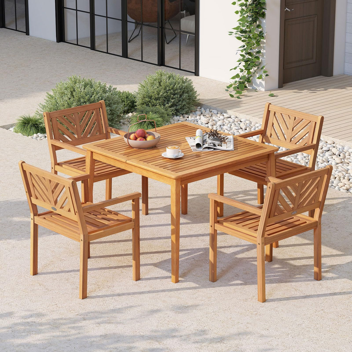 Tangkula Acacia Wood Patio Dining Chairs Set of 2/4 Heavy-Duty Wooden Armchairs for Porch