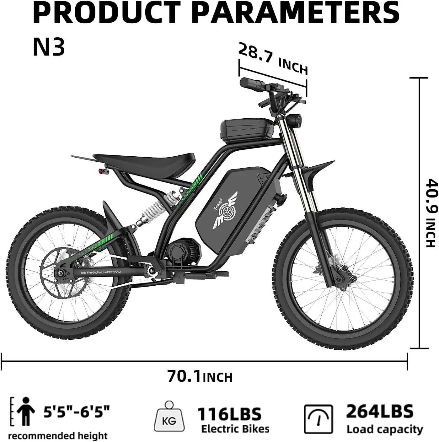 40MPH Electric Bicycle, Dual - Mode Electric Dirt Bike 3000W(Peak)Freego Nova3 Electric Motorcycle Bike for Adults, Mid - Drive Motor, 60V/25ah Battery, 17x3.15 Tire Full Suspension Hydraulic Brake