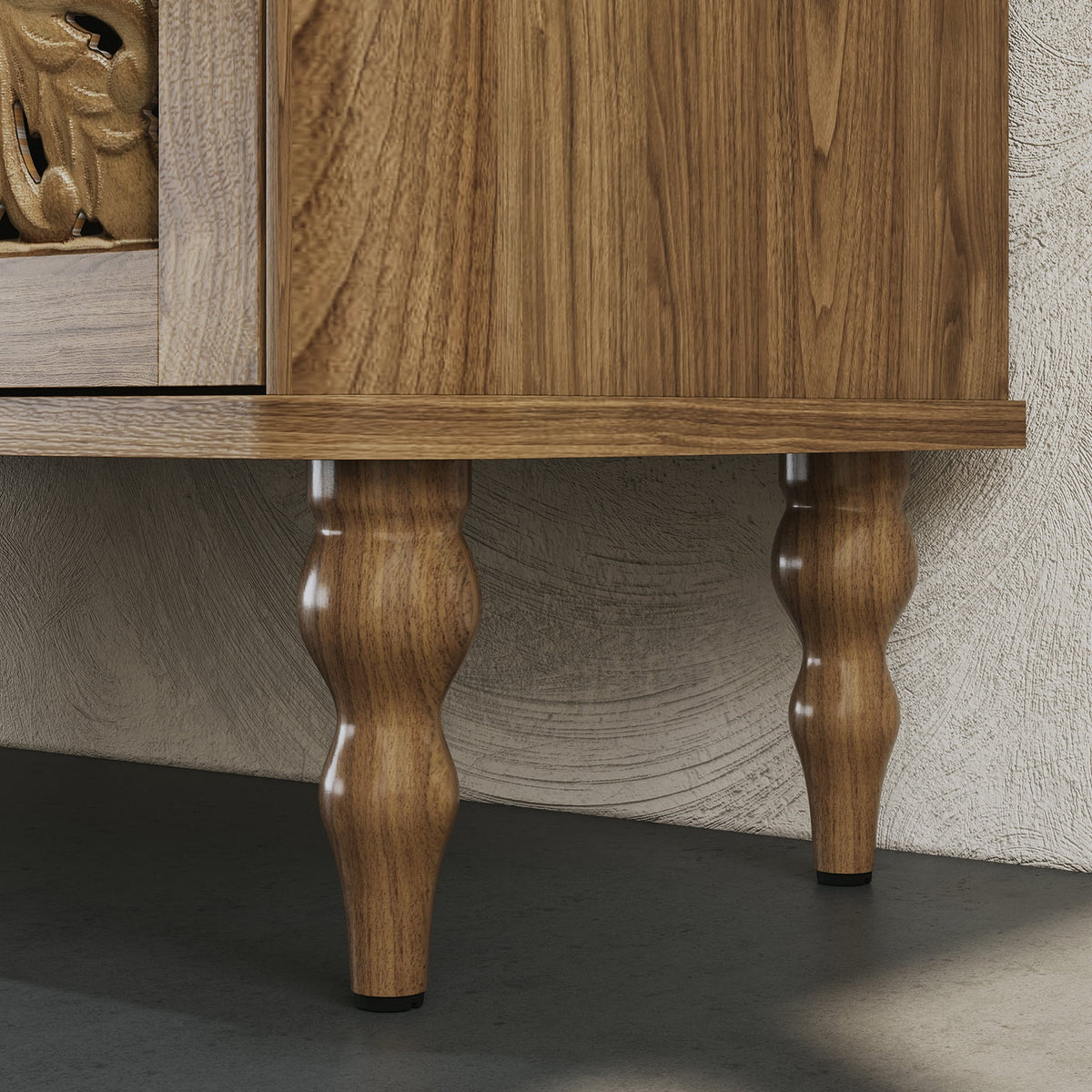 HLR 48" Accent Cabinet with 4 Doors, Vintage Hollow Carving Storage Credenza, Sideboards and Buffets Cabinet for Living Room, Kitchen, Dining Room, Entryway