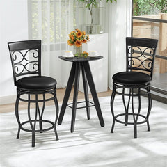 26" Vintage Swivel Bar Stools Set of 2, Counter Height Metal Barstools with Back & Upholstered PU Leather Padded Seat for Pub, Kitchen Island