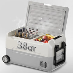 DISHUP 12V Portable Car Refrigerator, 53QT(50 L) Electric Cooler with Dual Zone, DC & AC, Ideal for RV, Camping, Travel, Truck
