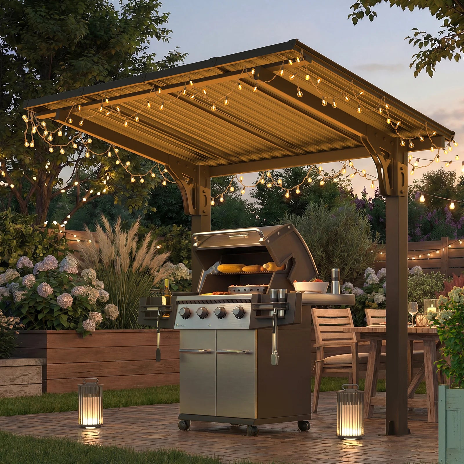 AECOJOY 8' x 5' Lean to Grill Gazebo Hardtop Outdoor Pergola for Patio