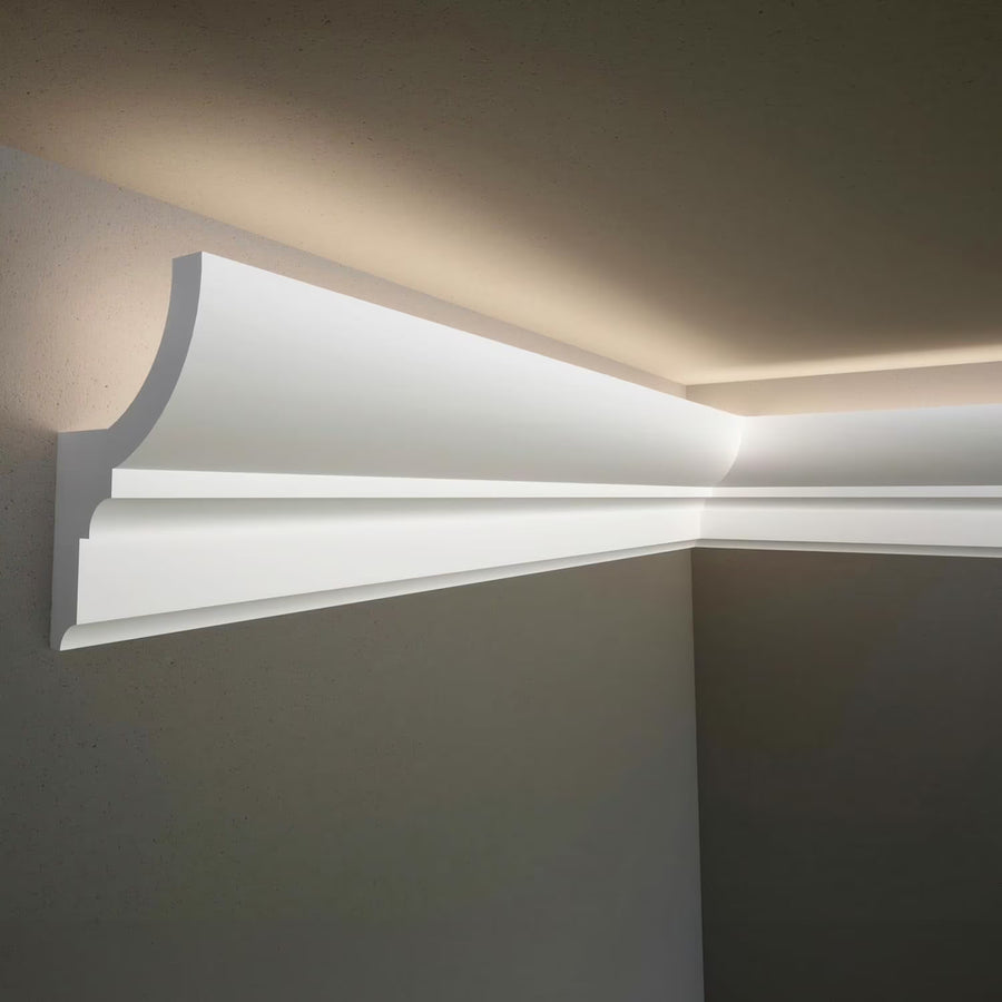 7 - Piece 94.5 (55.12 Ft) Crown Molding with Duct Kit for Seamless Ambient Home Accent Lighting | Waterproof Channel for Easy LED Strip Installation (CROWN MOLDING WITH LED DUCT)