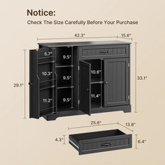 Coffee Bar, Lofka 42" Kitchen Storage Cabinet, Sideboard Buffet Cabinet with 8 Shelves, 1 Drawer