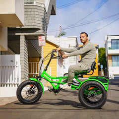 Addmotor M - 360II Semi - Recumbent Electric Trike, 85MI, Fat Tire 3 Wheel Electric Bike for Adults, 750W 48V 20ah Electric Tricycle for Seniors, 20" Electric Trike with Speed Differential, Green