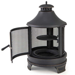 30" 2-in-1 Metal Chiminea Fire Pit with Adjustable Grill & Chimney, Outdoor Wood Burning Chiminea Fireplace with Spark Screen for Patio Backyard BBQ