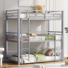 Harper & Bright Designs Metal Triple Bunk Bed Twin Over Twin Bunk Bed with Ladder and Safety Guardrail 3 Bunk Bed for Living Room Bedroom, Sliver