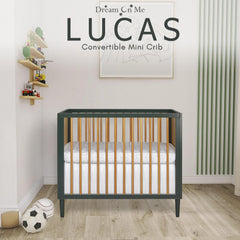 Dream on Me Lucas Mini Modern Crib with Rounded Spindles I Convertible Crib I Mid - Century Meets Modern I Portable Crib