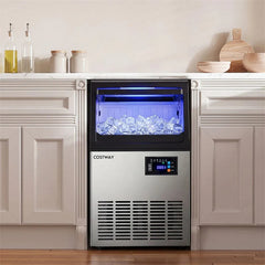 80 LBS/24H Spray-Type Commercial Ice Maker, 15" Built-in Undercounter Stainless Steel Ice Machine w/ 30 LBS Storage & Self-Cleaning for Home Bar Cafe