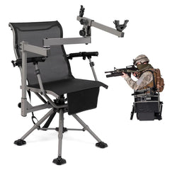 360° Swivel Hunting Chair with Adjustable Equipment Rest & Armrests, Folding All-Terrain Deer Blind Chair for Outdoor Camping, 330LBS Capacity
