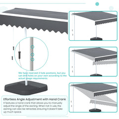 AECOJOY Free Standing Retractable Awning, 10'x8' Patio Awnings Outdoor Manual Sun Shade Shelter, Dark Grey