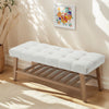 Dayalane Upholstered Storage Bench with Shoe Rack, Linen Fabric Entryway Bench for Living Room, Bedroom and Hallway, Multi Functional Ottoman with Solid Wood Shelf, Beige