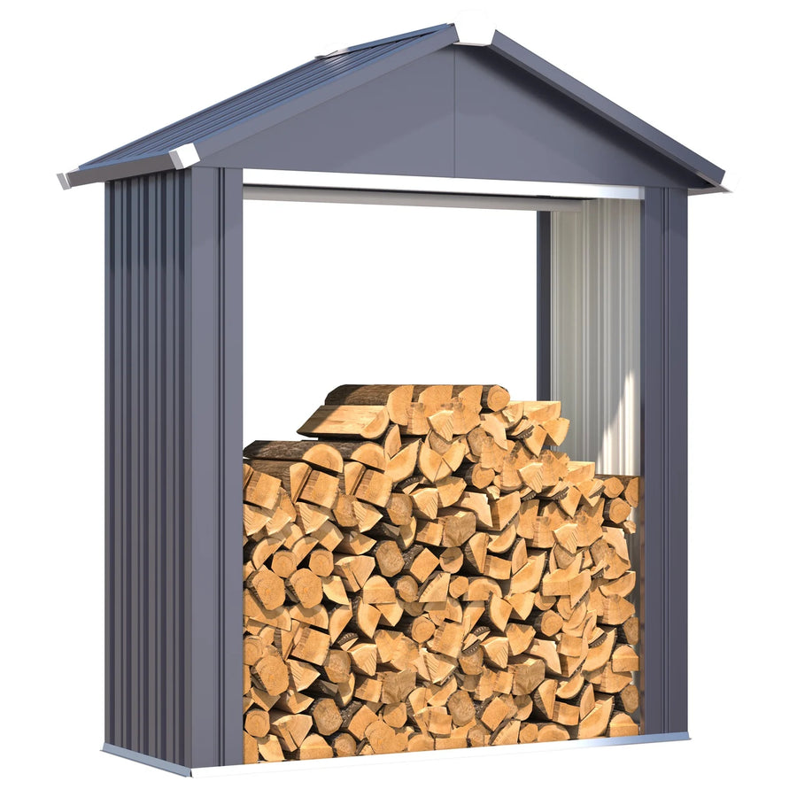 AECOJOY 5x2 Outdoor Storage Shed, Firewood Rack Waterproof Metal Tool Sheds