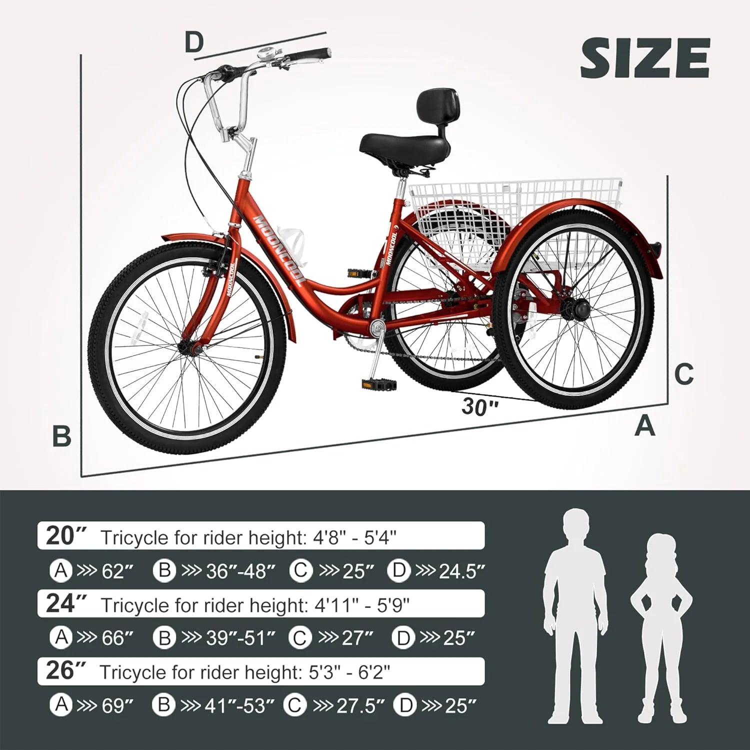 FICISOG 7 Speed Adult Tricycle for Women, 20/24/26 in Adult Trike with Basket, 3 Wheel Bikes for Adults Seniors, Cruise Trike for Shopping Picnic