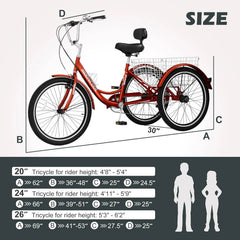 FICISOG 7 Speed Adult Tricycle for Women, 20/24/26 in Adult Trike with Basket, 3 Wheel Bikes for Adults Seniors, Cruise Trike for Shopping Picnic