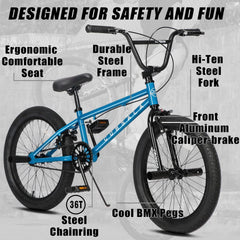Cubsala 20 in Kids BMX Bike Freestylefor Age 6 - 14 Years Old Boys Girls with 4 Pegs, Black with Red Tires