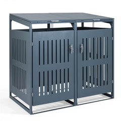 44 Cu.Ft Outdoor Trash Can Storage Shed for 2 Bins, Metal Garbage Can Organizer with Gas Struts, Shock Absorbers, Lockable Doors & Slant-Roof