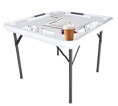 Bene Casa Foldable Domino Table with Built - in Drink Holders, 38" x 38", White