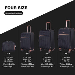 Travelhouse 4 Piece Luggage Set Softside Expandable Lightweight Suitcase with Double Spinner Wheels.(Black)