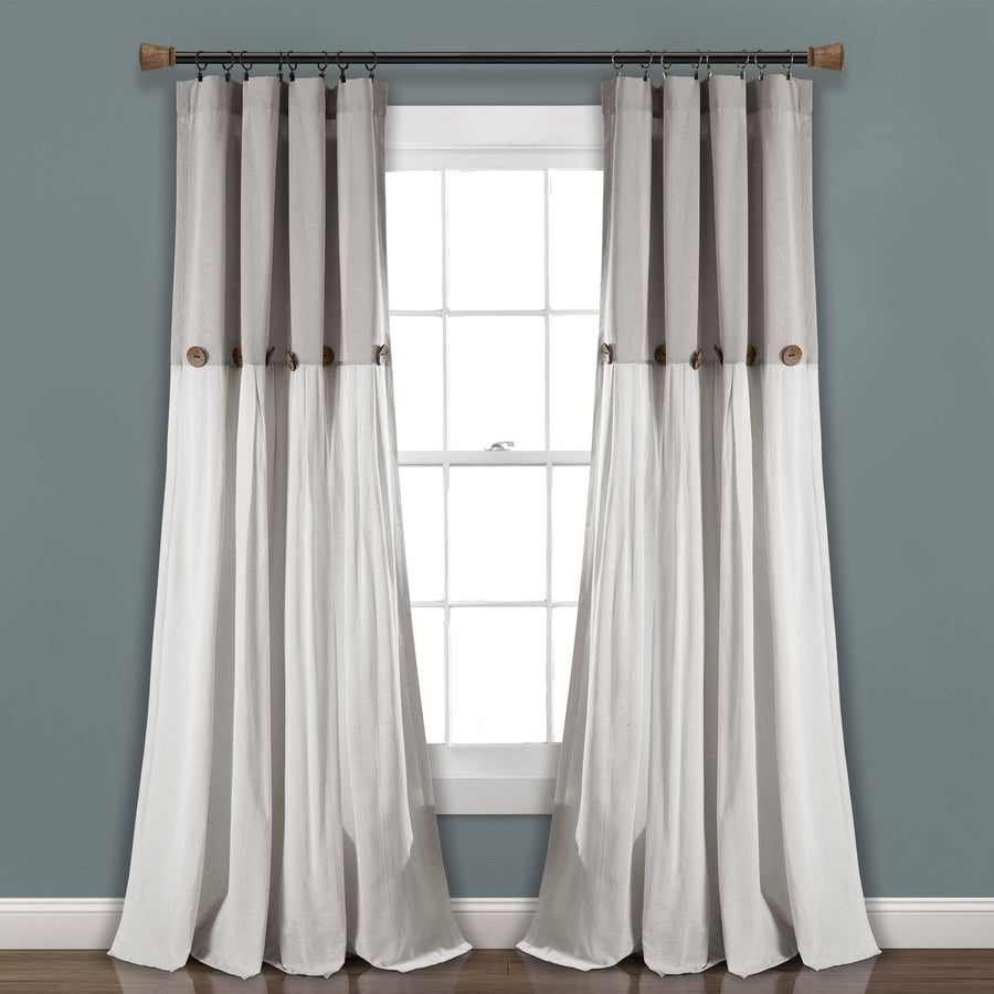 Lush Decor Linen Button Window Curtain Panel - 84", Single, Gray/White