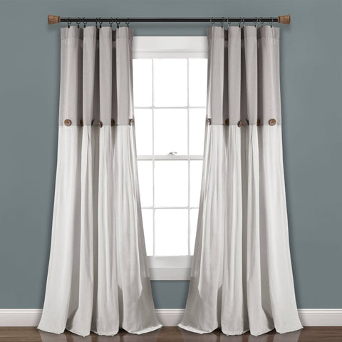 Lush Decor Linen Button Window Curtain Panel - 84", Single, Gray/White
