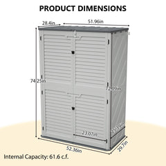 AECOJOY 61.6 Cu.ft Outdoor Resin Storage Shed with Easy Lift Hinges, Weatherproof Tall Unit with 4 Doors