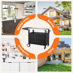 AECOJOY Outdoor Grill Table with Storage Cabinet, Rolling Bar Grill Cart with Wheels, 50’’×20’’×32.2’’