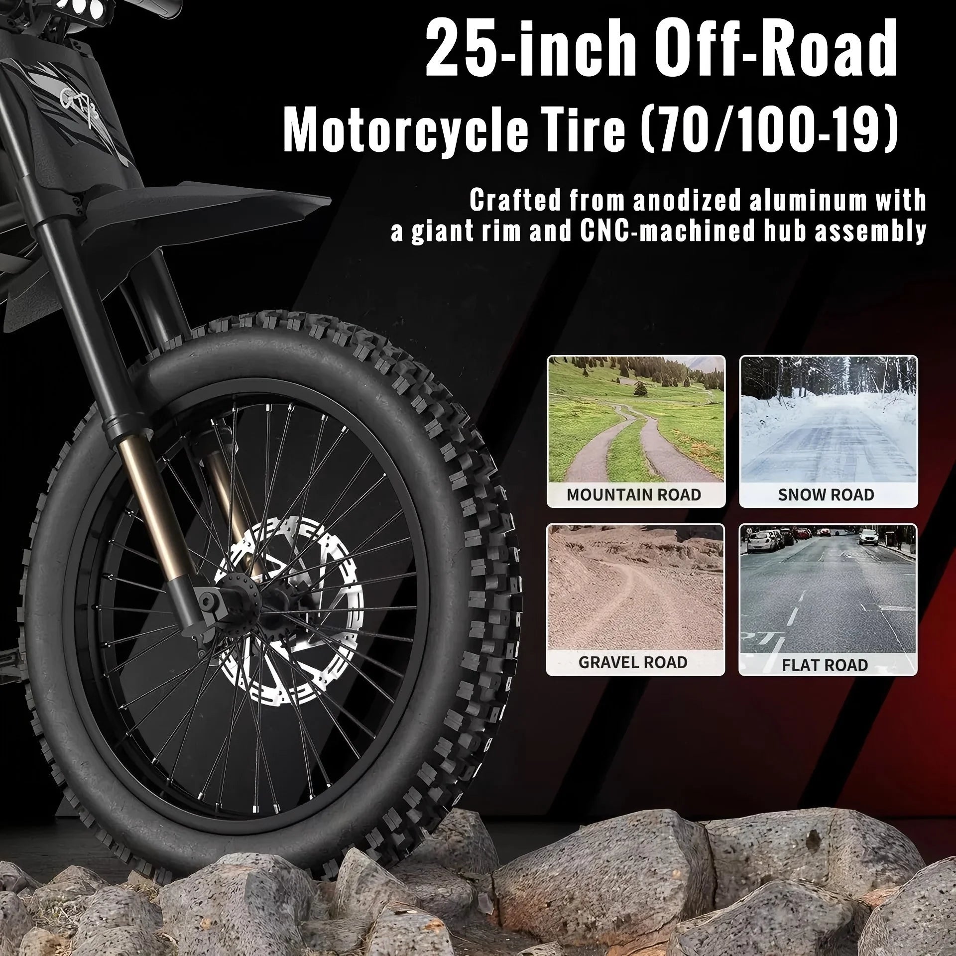 Ridingtimes GT73 Electric Motorbike 2400W 48V 18.2ah*2 Electric BIKE with 25" Tires Digital Screen Carbon Steel, BLACK