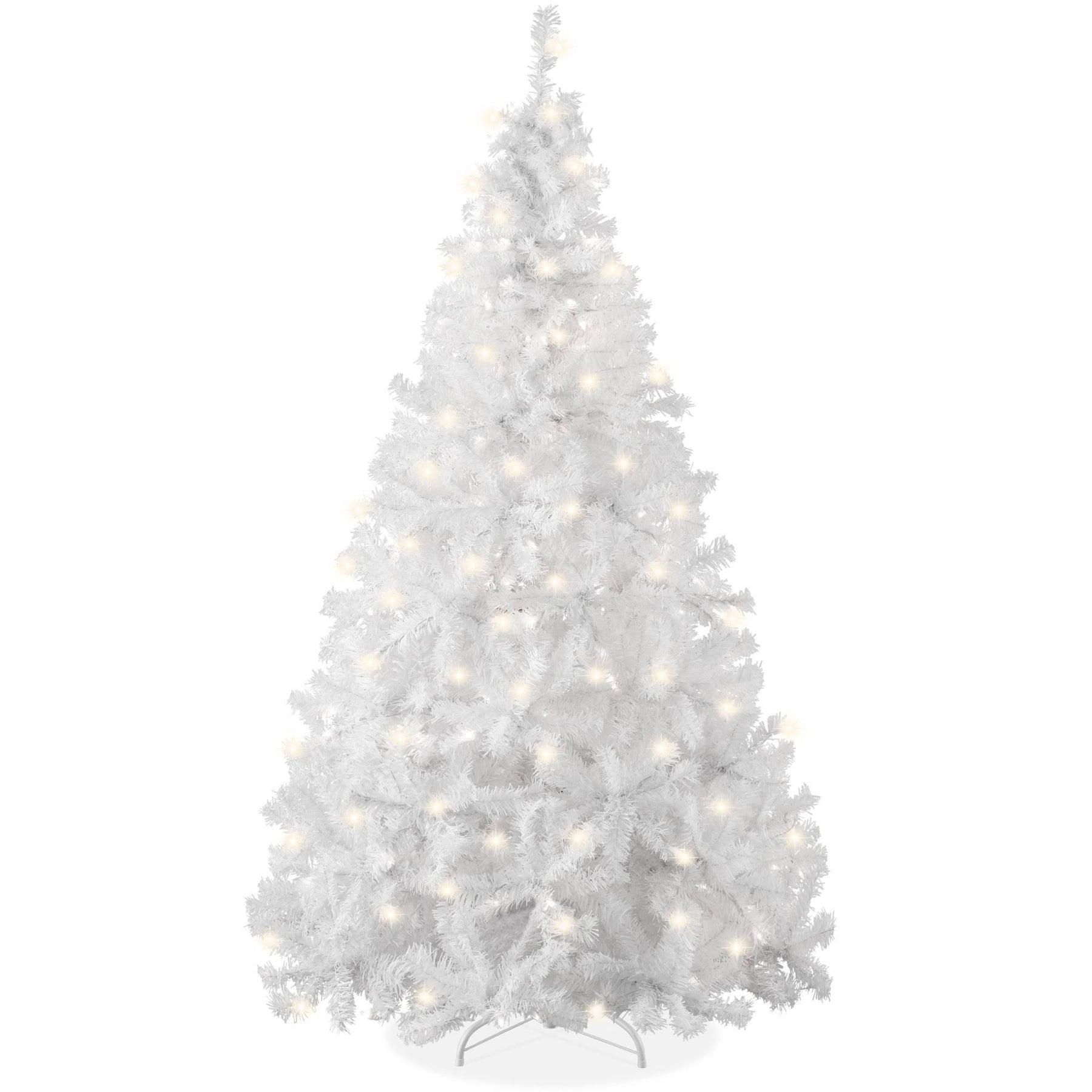 Best Choice Products 6ft Pre-Lit Premium Hinged Artificial White Christmas Pine Tree w/ 250 Lights, Stand, 1,000 Tips