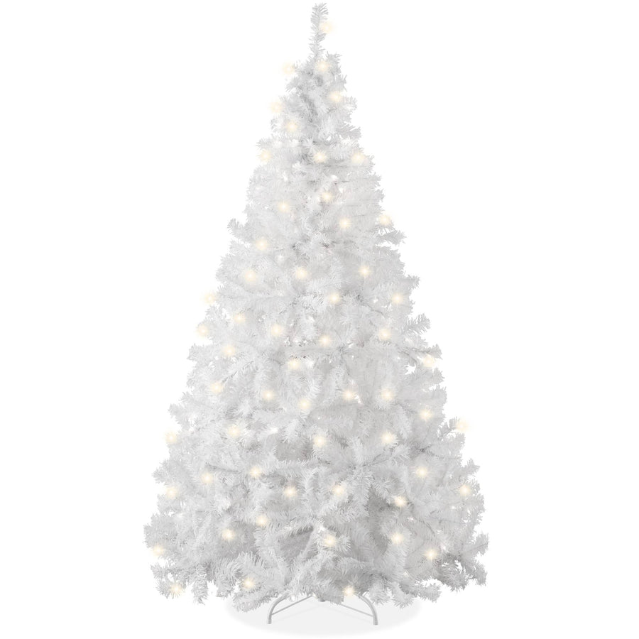 Best Choice Products 6ft Pre-Lit Premium Hinged Artificial White Christmas Pine Tree w/ 250 Lights, Stand, 1,000 Tips